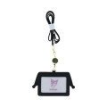 Japan Sanrio Pass Case Card Holder with Retractable Reel Neck Strap - Kuromi : Face - 2