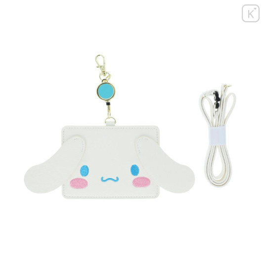 Japan Sanrio Pass Case Card Holder with Retractable Reel Neck Strap - Cinnamoroll : Face - 1