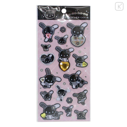 Japan Sanrio Puffy Sticker - Usahana : Monochrome Silver Foil Glitter Rhinestone - 1
