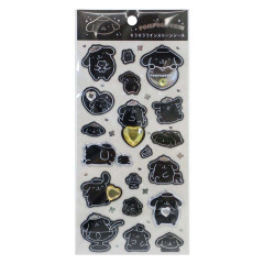 Japan Sanrio Puffy Sticker - Pompompurin : Monochrome Silver Foil Glitter Rhinestone