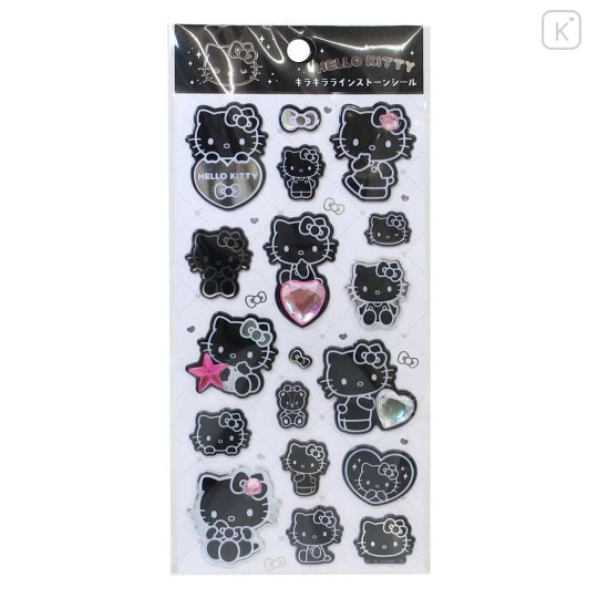 Japan Sanrio Puffy Sticker - Hello Kitty : Monochrome Silver Foil Glitter Rhinestone - 1