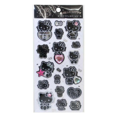 Japan Sanrio Puffy Sticker - Hello Kitty : Monochrome Silver Foil Glitter Rhinestone
