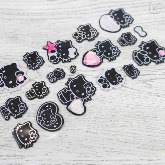 Japan Sanrio Puffy Sticker - Hello Kitty : Monochrome Silver Foil Glitter Rhinestone - 2