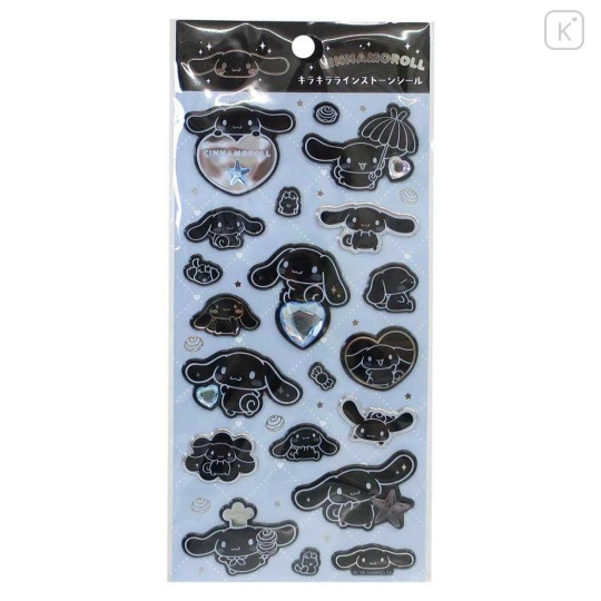 Japan Sanrio Puffy Sticker - Cinnamoroll : Monochrome Silver Foil Glitter Rhinestone - 1