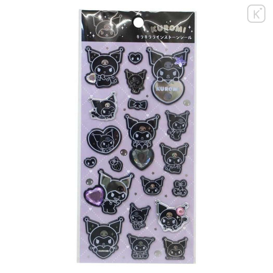 Japan Sanrio Puffy Sticker - Kuromi : Monochrome Silver Foil Glitter Rhinestone - 1