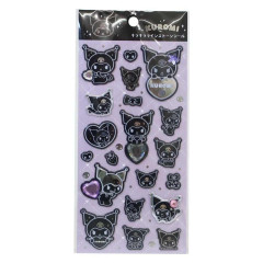 Japan Sanrio Puffy Sticker - Kuromi : Monochrome Silver Foil Glitter Rhinestone