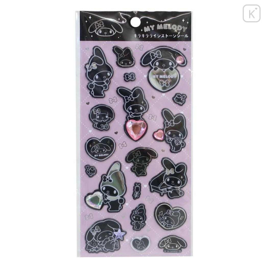Japan Sanrio Puffy Sticker - My Melody : Monochrome Silver Foil Glitter Rhinestone - 1