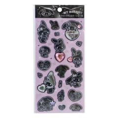 Japan Sanrio Puffy Sticker - My Melody : Monochrome Silver Foil Glitter Rhinestone