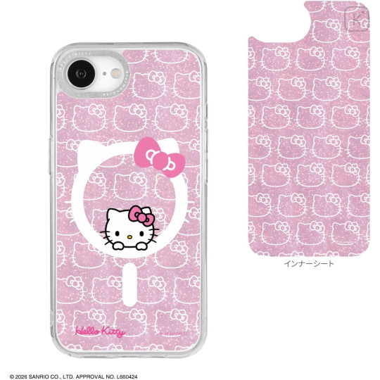 Japan Sanrio Camera Frame iPhone 17e / 16e MagSafe Case - Hello Kitty : Face Pink Glitter - 2