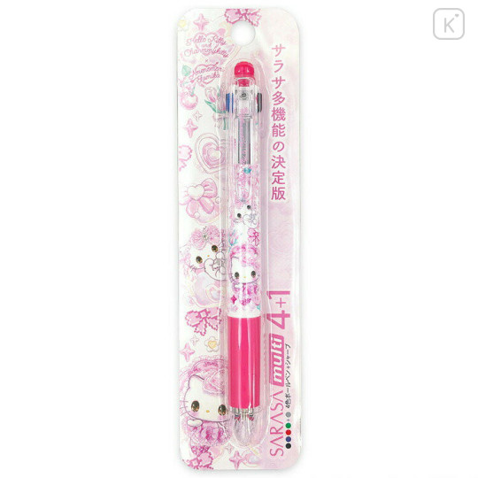 Japan Amenomori Fumika × Sanrio Sarasa Multi 4+1 Gel Pen & Mechanical Pencil - Charmmy Kitty & Hello Kitty - 1