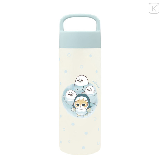 Japan Mofusand Stainless Steel Bottle with Handle 500ml - Pastel Shark Cat Seal - 1