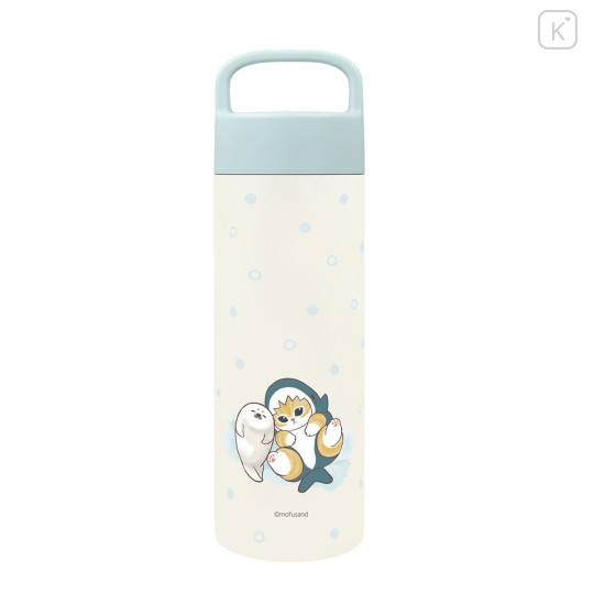Japan Mofusand Stainless Steel Bottle with Handle 500ml - Pastel Shark Cat Seal - 2