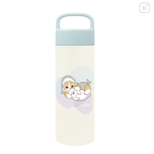 Japan Mofusand Stainless Steel Bottle with Handle 500ml - Pastel Shark Cat Seal Relax - 1