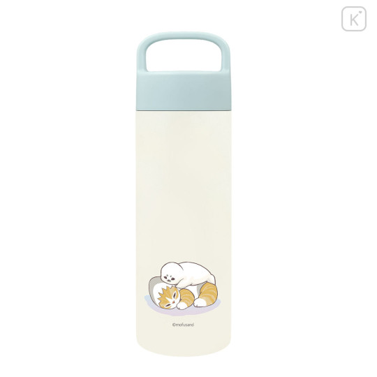 Japan Mofusand Stainless Steel Bottle with Handle 500ml - Pastel Shark Cat Seal Relax - 2