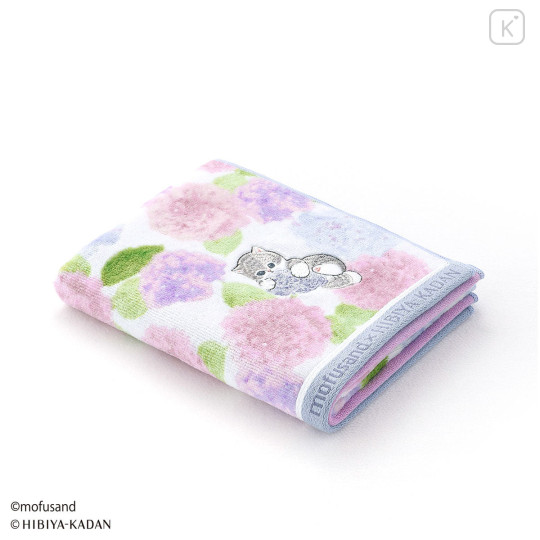 Japan Mofusand Hibiya Kadan Face Towel - Flower Cat Hydrangea Purple - 2
