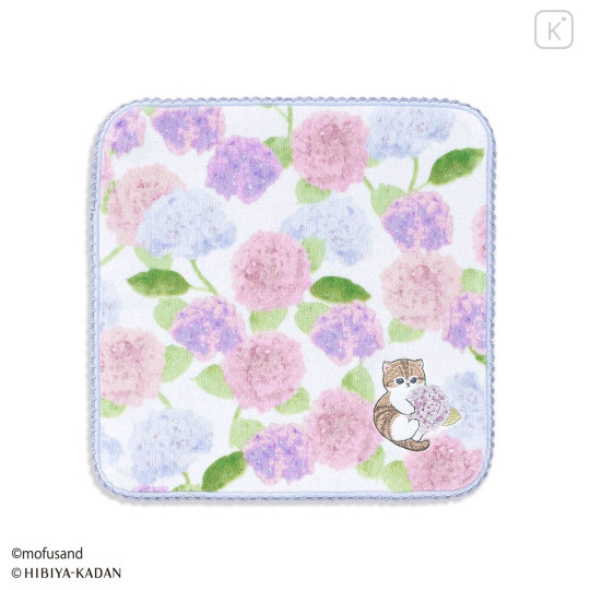 Japan Mofusand Hibiya Kadan Handkerchief - Flower Cat Hydrangea Purple - 1