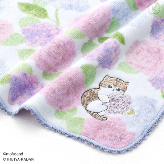 Japan Mofusand Hibiya Kadan Handkerchief - Flower Cat Hydrangea Purple - 3