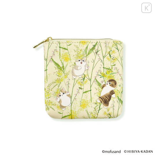 Japan Mofusand Hibiya Kadan Flat Mini Pouch - Flower Cat Yellow - 3