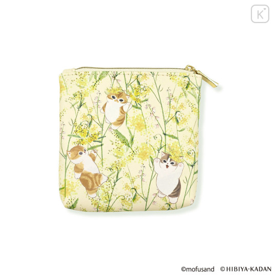 Japan Mofusand Hibiya Kadan Flat Mini Pouch - Flower Cat Yellow - 4