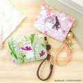 Japan Mofusand Hibiya Kadan Bifold Pass Case Card Holder with Reel - Flower Cat Sakura Pink - 2