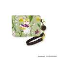 Japan Mofusand Hibiya Kadan Bifold Pass Case Card Holder with Reel - Flower Cat Green - 1