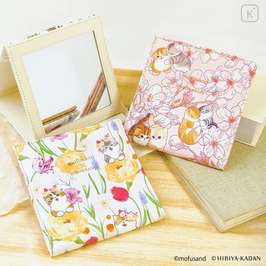 Japan Mofusand Hibiya Kadan Folding Stand Mirror - Flower Cat Spring - 2