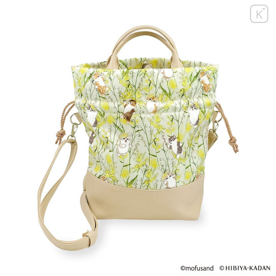 Japan Mofusand Hibiya Kadan Drawstring Shoulder Bag - Flower Cat - 1