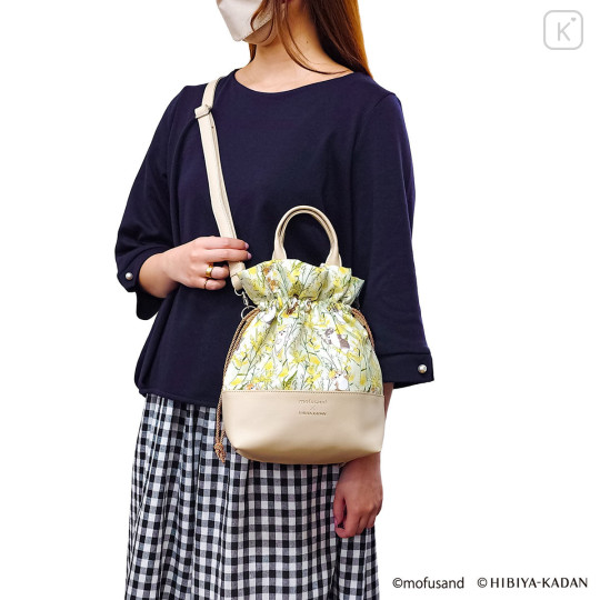 Japan Mofusand Hibiya Kadan Drawstring Shoulder Bag - Flower Cat - 2