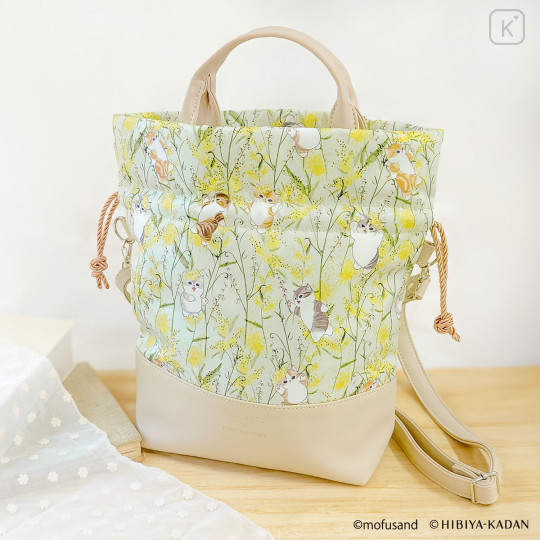 Japan Mofusand Hibiya Kadan Drawstring Shoulder Bag - Flower Cat - 3