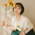 Japan Mofusand Hibiya Kadan T-shirt (M) - Sunflower Flower Cat - 5