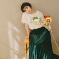 Japan Mofusand Hibiya Kadan T-shirt (M) - Sunflower Flower Cat - 6