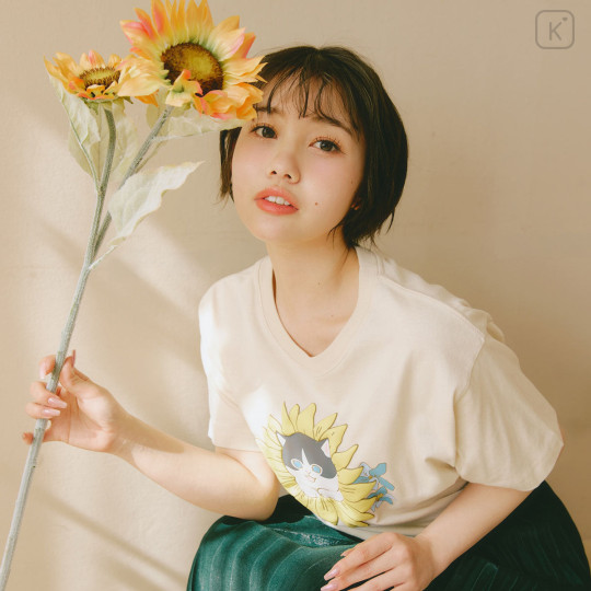 Japan Mofusand Hibiya Kadan T-shirt (L) - Sunflower Flower Cat - 5