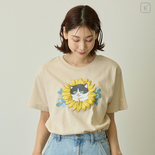 Japan Mofusand Hibiya Kadan T-shirt (L) - Sunflower Flower Cat - 7