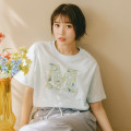 Japan Mofusand Hibiya Kadan T-shirt (M) - Botanical Cat Pale Blue - 2