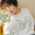 Japan Mofusand Hibiya Kadan T-shirt (L) - Botanical Cat Pale Blue - 4