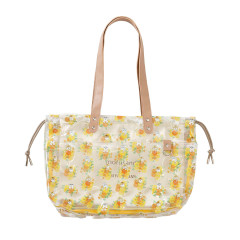 Japan Mofusand Hibiya Kadan Waterproof Vinyl Beach Bag & Pool Tote - Flower Cat Nyan