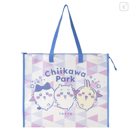 Japan Chiikawa Souvenir Laminated Woven PP Eco Shopping Bag - Chiikawa & Hachiware & Usagi : Chiikawa Park Flag Purple - 1