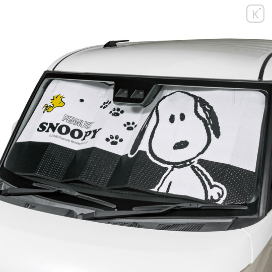 Japan Peanuts Accordion Car Sunshade (S) - Snoopy & Woodstock : Black White - 1