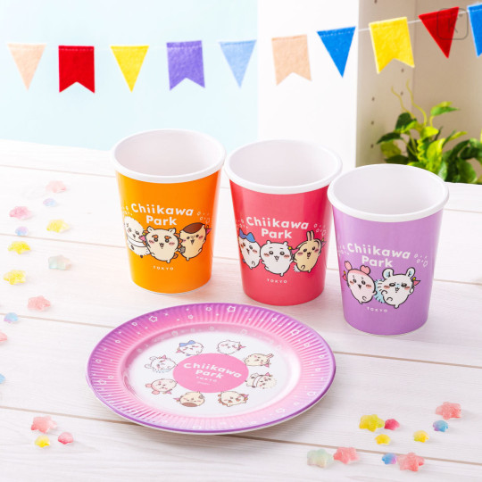 Japan Chiikawa Melamine Cup - Furuhonya Kani-chan & Momonga : Chiikawa Park Paper Cup Style Purple - 2