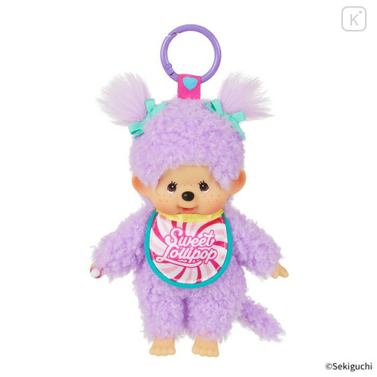 Japan Monchhichi Plush Keychain - Monchhichi-chan : Sweet Lollipop Purple - 1