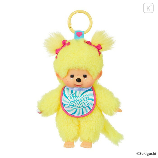 Japan Monchhichi Plush Keychain - Monchhichi-chan : Sweet Lollipop Yellow - 1