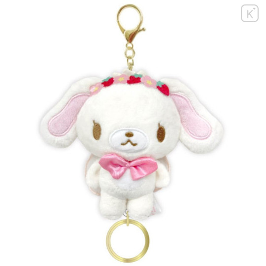 Japan Sanrio Plush Mascot Retractable Reel Keychain - Sugarbunnies : Shirousa Strawberry Flower Fairy - 1