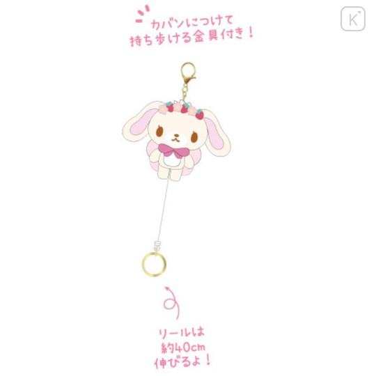 Japan Sanrio Plush Mascot Retractable Reel Keychain - Sugarbunnies : Shirousa Strawberry Flower Fairy - 3