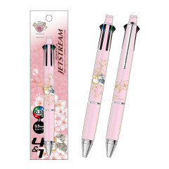 Japan Mofusand Hibiya Kadan Jetstream 4&1 Multi Ballpoint Pen + Mechanical Pencil - Flora Spring Cat Sakura