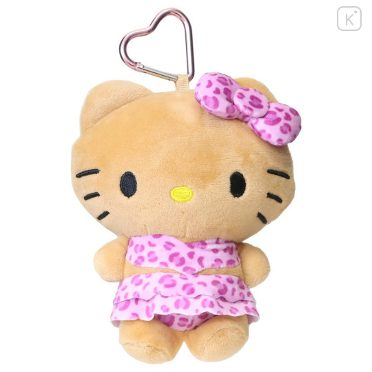 Japan Sanrio Mascot Holder Mini Plush Pouch - Hello Kitty : Tan Sunburned Swimsuit Leopard Pink - 1
