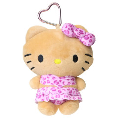 Japan Sanrio Mascot Holder Mini Plush Pouch - Hello Kitty : Tan Sunburned Swimsuit Leopard Pink