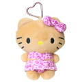 Japan Sanrio Mascot Holder Mini Plush Pouch - Hello Kitty : Tan Sunburned Swimsuit Leopard Pink - 1