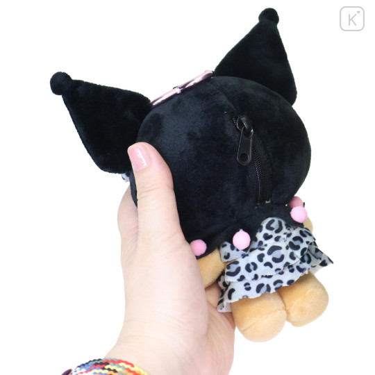 Japan Sanrio Mascot Holder Mini Plush Pouch - Kuromi : Tan Sunburned Swimsuit Leopard - 2