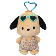 Japan Sanrio Mascot Holder Mini Plush Pouch - Pochacco : Tan Sunburned Swimsuit Leopard