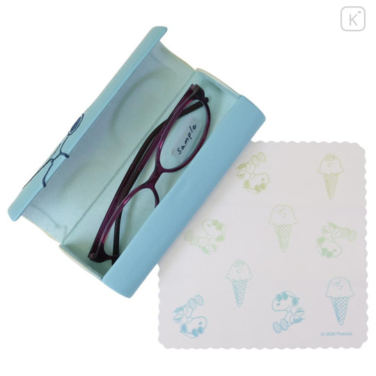 Japan Peanuts Glasses Case with Cloth - Snoopy : Joe Cool Summer Gradient Green Blue Yellow - 3